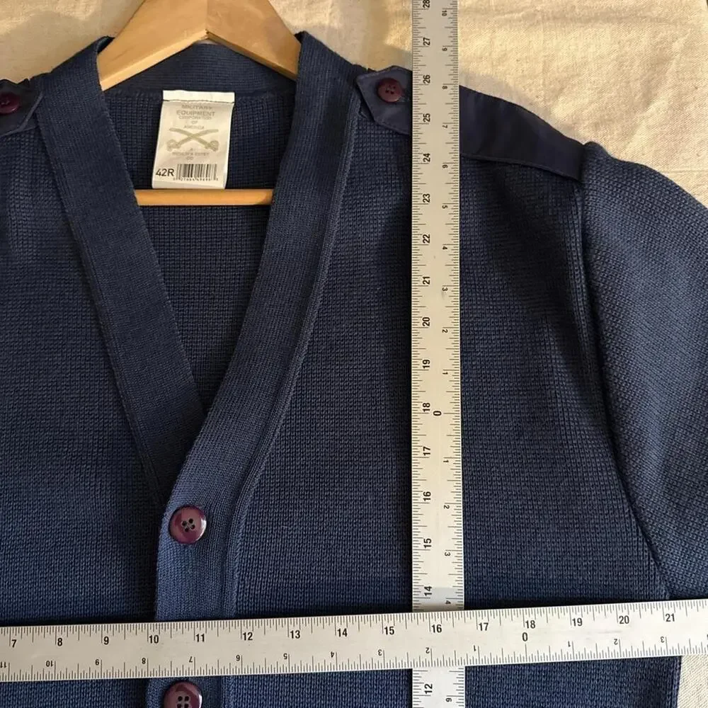 Military Equipment Buttoned Wool Blend Men's L Cardigan Blue